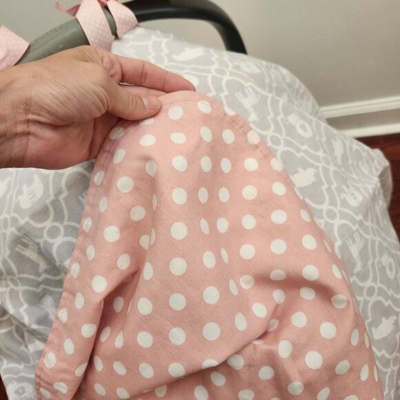 Unique Handmade Car Seat Canopy Cover Elephants Grey Pink Girls Ties OS - Picture 5 of 5